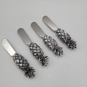 Boston Warehouse Pineapple Stainless Steel Butter Knives Spreaders Set Of 4